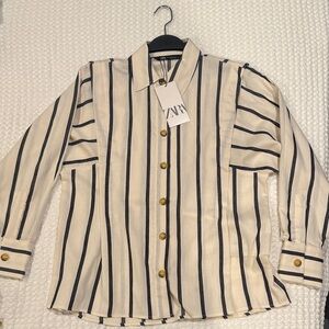 Zara Cream and Black Striped Burton up shirt